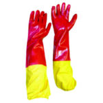 PVC RED smooth shoulder glove ( yellow elasticated attachment)