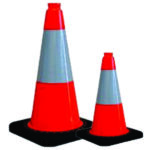 Traffic cone 750mm black rubber stand with reflective tape