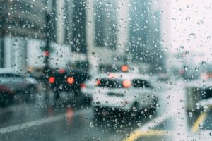 There is rain in the city