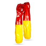 PVC RED smooth shoulder glove ( yellow elasticated attachment)